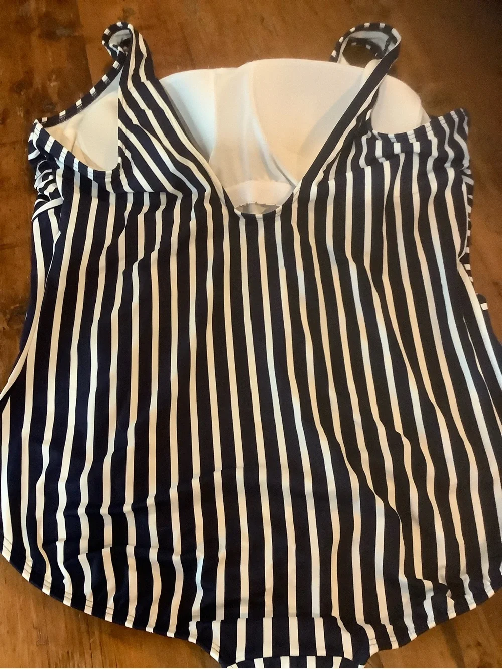 Lands' End Navy and White Striped One-Piece Swimwear